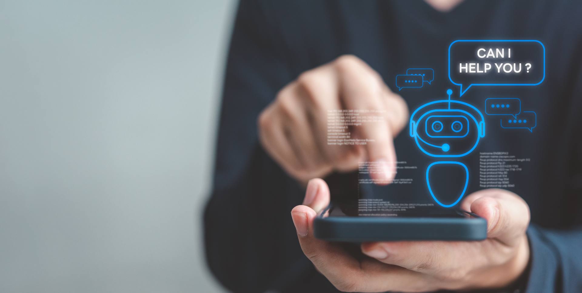スマートフォンで会話型のデータ分析をしている手元
